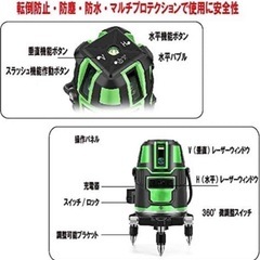 【新品】グリーンレーザー墨出し器7点＋1m三脚付セット(リチウムバッテリ）の画像