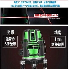 【新品】グリーンレーザー墨出し器7点＋1m三脚付セット(リチウムバッテリ）の画像