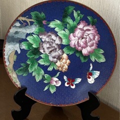 景泰蓝 七宝焼香合　牡丹と蝶々　飾り皿