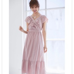 未使用コンフォタブルな後ろりぼん付きカシュクールフリルマキシワンピース トッコの画像