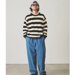 お値下げ　新品タグ付き　定価6,050円　チャオパニック【ユニセックス】ライン配色畦編みクルーネックニットの画像