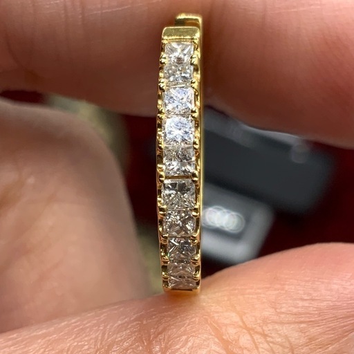 K18YG ダイヤ　フープピアス　エメラルドカット　0.5ct　2.2g