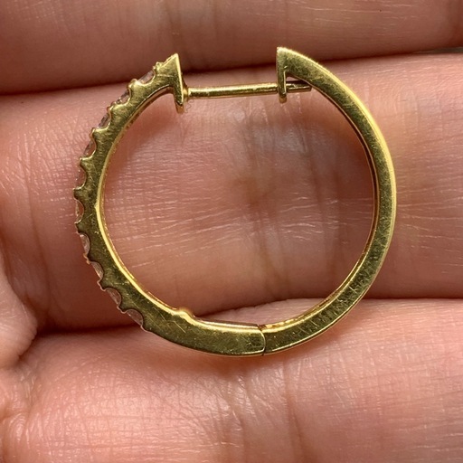 K18YG ダイヤ　フープピアス　エメラルドカット　0.5ct　2.2g