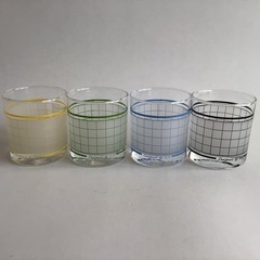 【新品未使用】レトロなすりガラスonチェック柄4色のロックグラス...