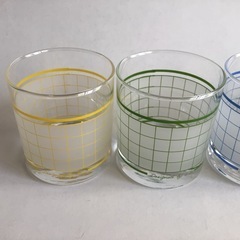 【新品未使用】レトロなすりガラスonチェック柄4色のロックグラス 佐々木ガラスの画像