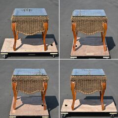 ≪zyt2096ジ≫ リゾート家具 猫脚サイドテーブル ガラス天板 エスニック/アバカ素材/コレクションケース/アジアン家具/バリ/スクエア/中古家具/宮城県仙台市 70412-08 の画像