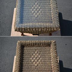 ≪zyt2096ジ≫ リゾート家具 猫脚サイドテーブル ガラス天板 エスニック/アバカ素材/コレクションケース/アジアン家具/バリ/スクエア/中古家具/宮城県仙台市 70412-08 の画像