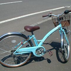 24インチ子供用自転車　水色　外装６段変速の画像