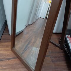 スタンドミラー　姿見　鏡　ブラウン　木枠　木製　サイズ（約）幅38×奥3.5×高154　　■近隣配送無料 買取GO‼　栄和店の画像