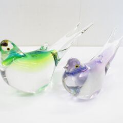 ■ガラス製　置物　鳥　ペア　クリスタル　2点セット　訳あり
