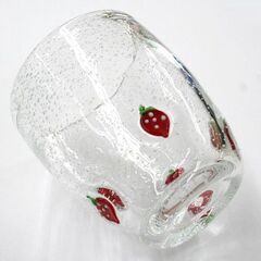 レトロポップ いちご柄 気泡入りガラス グラス ペア 高さ10cm 札幌市 清田区 平岡の画像