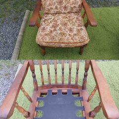 ①ヴィンテージ 柏木工 1人掛けソファ 飛騨家具 キツツキマーク 花柄 レトロ チェア 椅子 いす イス　/TJ-2398 2F南の画像