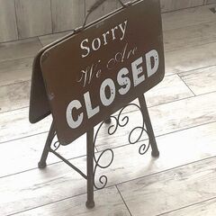 【価格交渉可】【希少】オープン&クローズ　スタンド　ブラウン◆ロータイプ◆（OPEN・CLOSE、看板、北欧、アンティーク）の画像