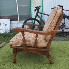 ②ヴィンテージ 柏木工 1人掛けソファ 飛騨家具 キツツキマーク 花柄 レトロ チェア 椅子 いす イス　/TJ-2399 2F南の画像