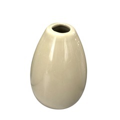 【未使用】卵型陶器花瓶❤小型　フラワースタンド　クリームグレーの画像