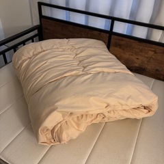 掛け布団（シングルサイズ・ベージュカバー付き）無料でお譲りしますの画像