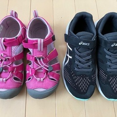 【中古】KEEN サンダル21センチとアシックス スニーカー21...