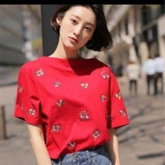LOWRYS FARM 総刺繍 オフショルTシャツ レッド　Mの画像