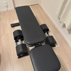 【引取限定】【お得なセット！】FLEXBELL 可変式ダンベル 32kgx2 LEADING EDGE トレーニングベンチの画像
