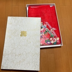 【クリーニング済】お宮参り　夏用産着　金彩　赤 花柄