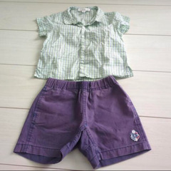 ④夏服 キッズ服 2枚セットシリーズ！！サイズ70-80 男の子ぽいですが、女の子でも着ていただけると思います。プロフィール一読くださいませ。裏の画像