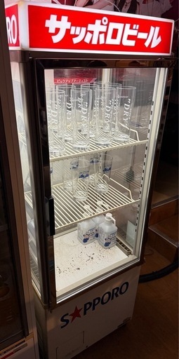 昭和レトロ　サッポロビール ガラス扉冷蔵庫　ショーケース 値引き交渉可】サッポロビール レトロ冷蔵庫 業務用ショーケース