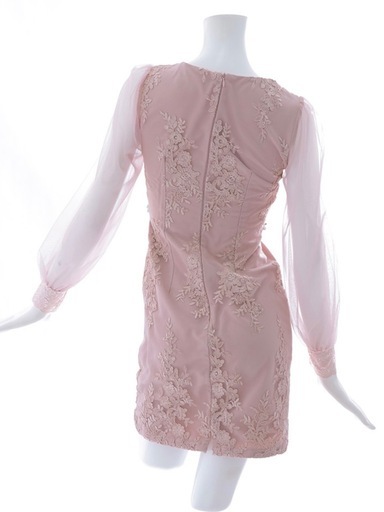 Jewels ジュエルズ 刺繍 ロングスリーブ シアー袖 ミニ キャバ ドレス