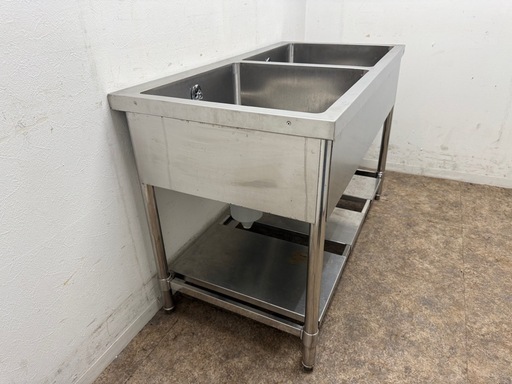 ステンレス　業務用　2層シンク流し台　厨房　飲食店　W１２００ｘD６００ｘH８００ｍｍ