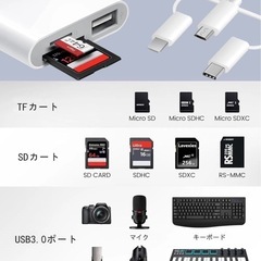 最新型 SDカードリーダー 3in1 iPhone/Type C/Micro USB iPad ライトニング lightning USB カメラアダプタ SD/MicroSD/TF 写真 ビデオ キーボード 双方向 高速転送 OTG USB変換アダプタの画像