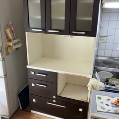 木製食器棚 カップボード  キッチンボード レンジ台 ツートンカ...