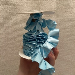 水色　フリルリボン