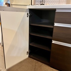 《商談中》【武蔵小山店】 レンジボード キッチンカウンター スムースクローザー 食器棚 キッチン 収納 カップボード 引出し レンジ台 棚 ナチュラル アイランドカウンター の画像