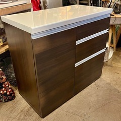 《商談中》【武蔵小山店】 レンジボード キッチンカウンター スムースクローザー 食器棚 キッチン 収納 カップボード 引出し レンジ台 棚 ナチュラル アイランドカウンター の画像