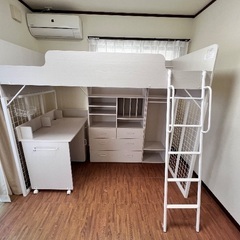 ニトリ　システムベット＆デスク　木調白系　キッズ　子供部屋　ロフ...