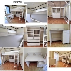 ニトリ システムベット＆デスク 木調白系 キッズ 子供部屋 ロフト