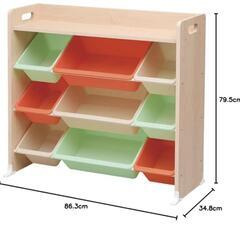 【ご成約】35t 斜めで取りやすい! ベビー用品収納にも】アイリスオーヤマ おもちゃ箱 天板付き キャロット 幅86.3×奥行34.8×高さ79.5cm キッズ トイハウスラック TKTHR-39 y050204t の画像