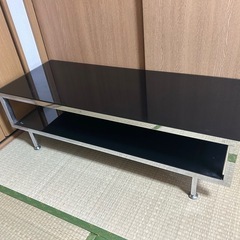 テレビ台　強化ガラス　パイプ　ブラック　テーブル　2段　取り外し可能