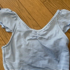 GU キッズ　女の子　細ボーダー柄ワンピース水着　110cm ブルー　水色の画像