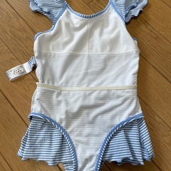 GU キッズ　女の子　細ボーダー柄ワンピース水着　110cm ブルー　水色の画像