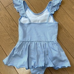 GU キッズ　女の子　細ボーダー柄ワンピース水着　110cm ブルー　水色の画像