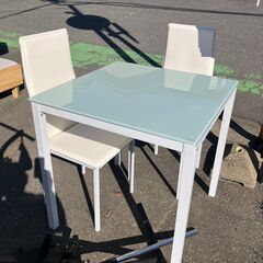 ダイニングセット 2人用 ガラステーブル オシャレ！ホワイト系 ...