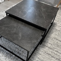 Lowya　大理石柄 ネストテーブル ローテーブル　スチール　黒...