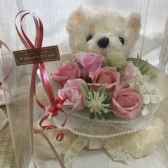 飾物　ベアぬいぐるみ付き花　ソープフラワーの画像