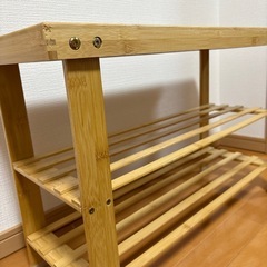 ２段 収納ベンチ エントランス廊下ベンチ 玄関ベンチ 靴収納 椅子 木製シューズラック フットスツール 
(自然色)の画像