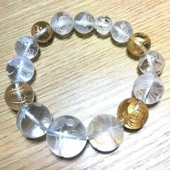 運気上昇！新品＊水晶金手彫＊風水龍、鳳凰ブレスレット＊約10～19ミリの画像