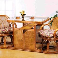 ラタン回転椅子付き ダイニングセット