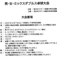 ☆東京中野 男・女・ミックスダブルス卓球大会☆新スポ連中野…