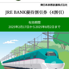 JRE BANK優待割引券（4割引）1枚　受け渡しは応相談