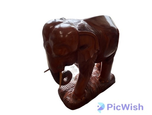 象　置物　縁起物　2匹セット　彫刻　木製