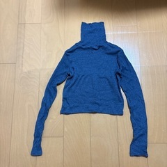 トップスカットソー長袖タートルネックブルー